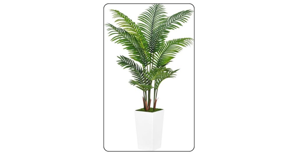 Faux indoor plant bringing greenery into a luxury bedroom.