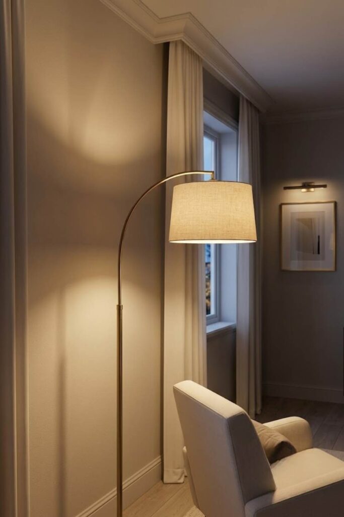 warm floor lamp lighting a cozy reading nook